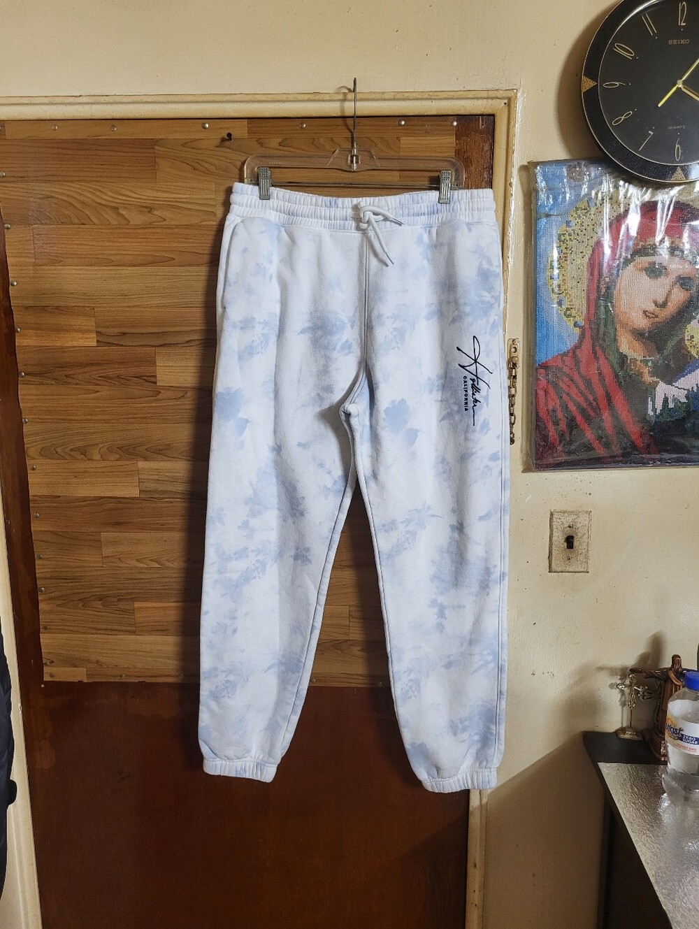 Hollister Dye Sweatpants joggers Women's size Large white and Blue